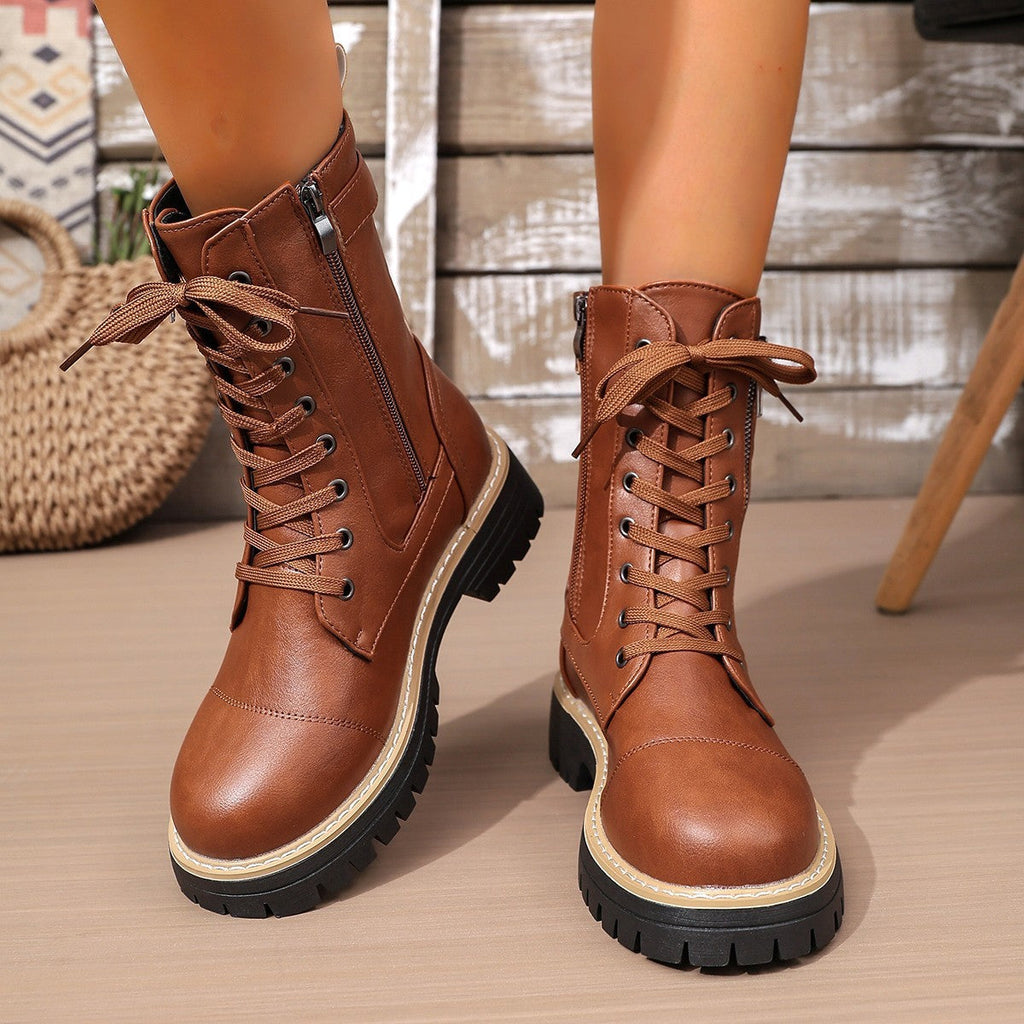 Women’s Solid Color Low Heel Mid Boots — Stylish Everyday Mid Boots