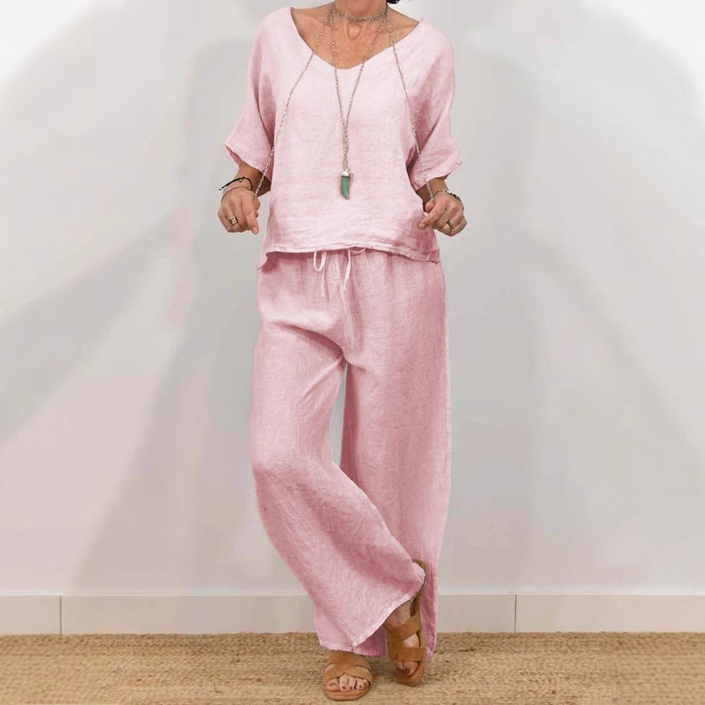 Women’s Multi Color Two Piece Set V Neck Top & Pants