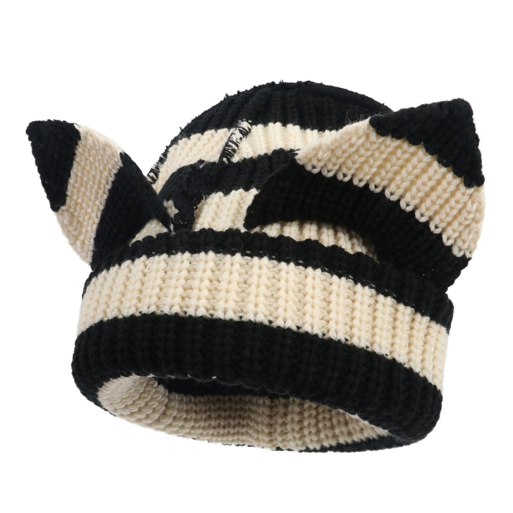Women’s Thickened Acrylic Knitted Hat with Devil Ears | Cozy Beanie
